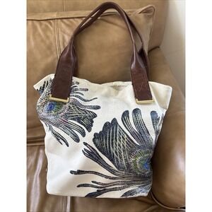 Ellliot Lucca Handpainted Intreccio Peacock Leather Tote Bag‎ *Pre-loved/fading